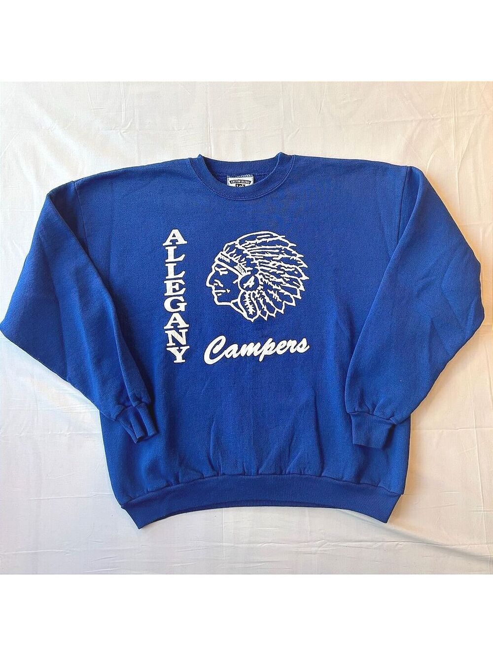 VTG 90s Allegany Campers Sweatshirt Lee XL Blue Native Chief Graphic Made in USA